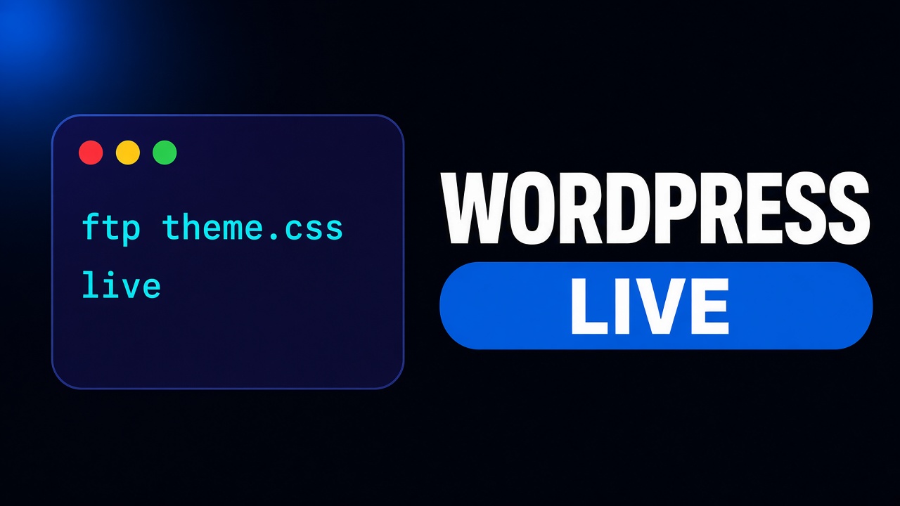 深色终端里上传 theme.css 后直接上线，旁边是 WordPress
